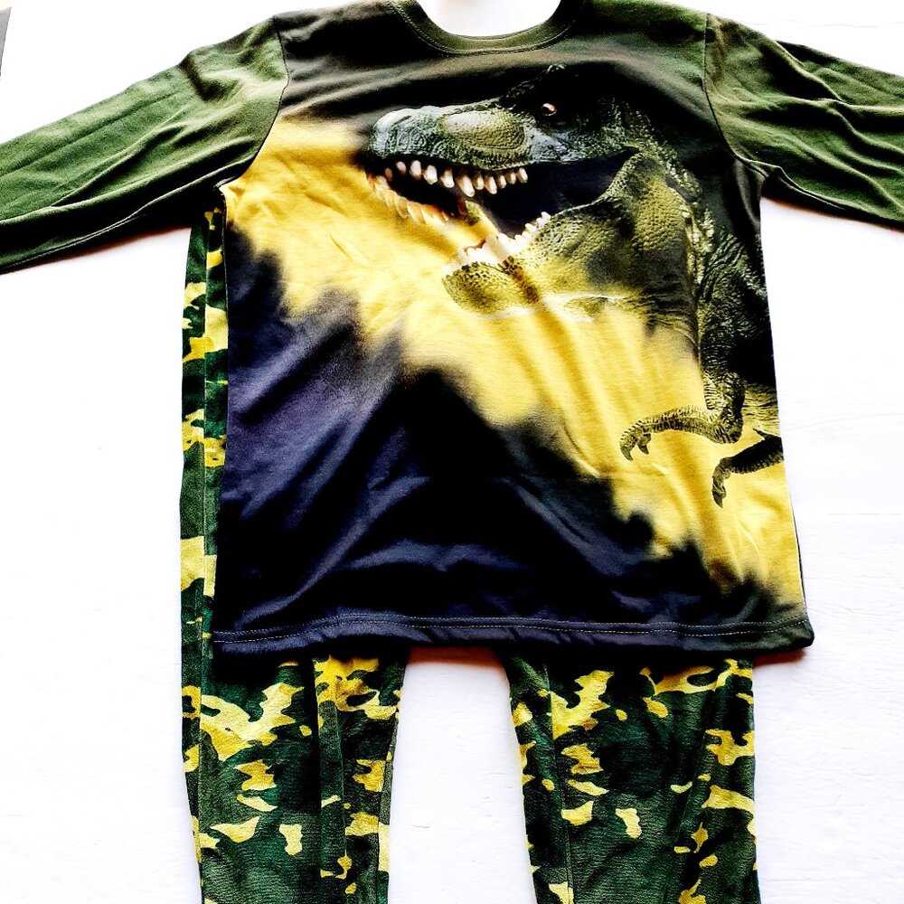 Jellifish Kids Boys Pajamas Dinosaur 2 Piece Set Shirt Pants Green 10-12 New